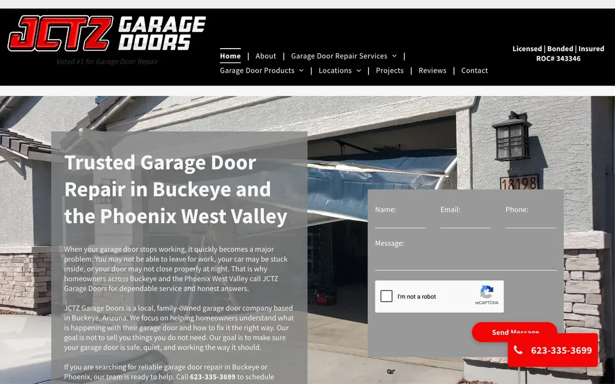 JCTZ Garage Doors website homepage